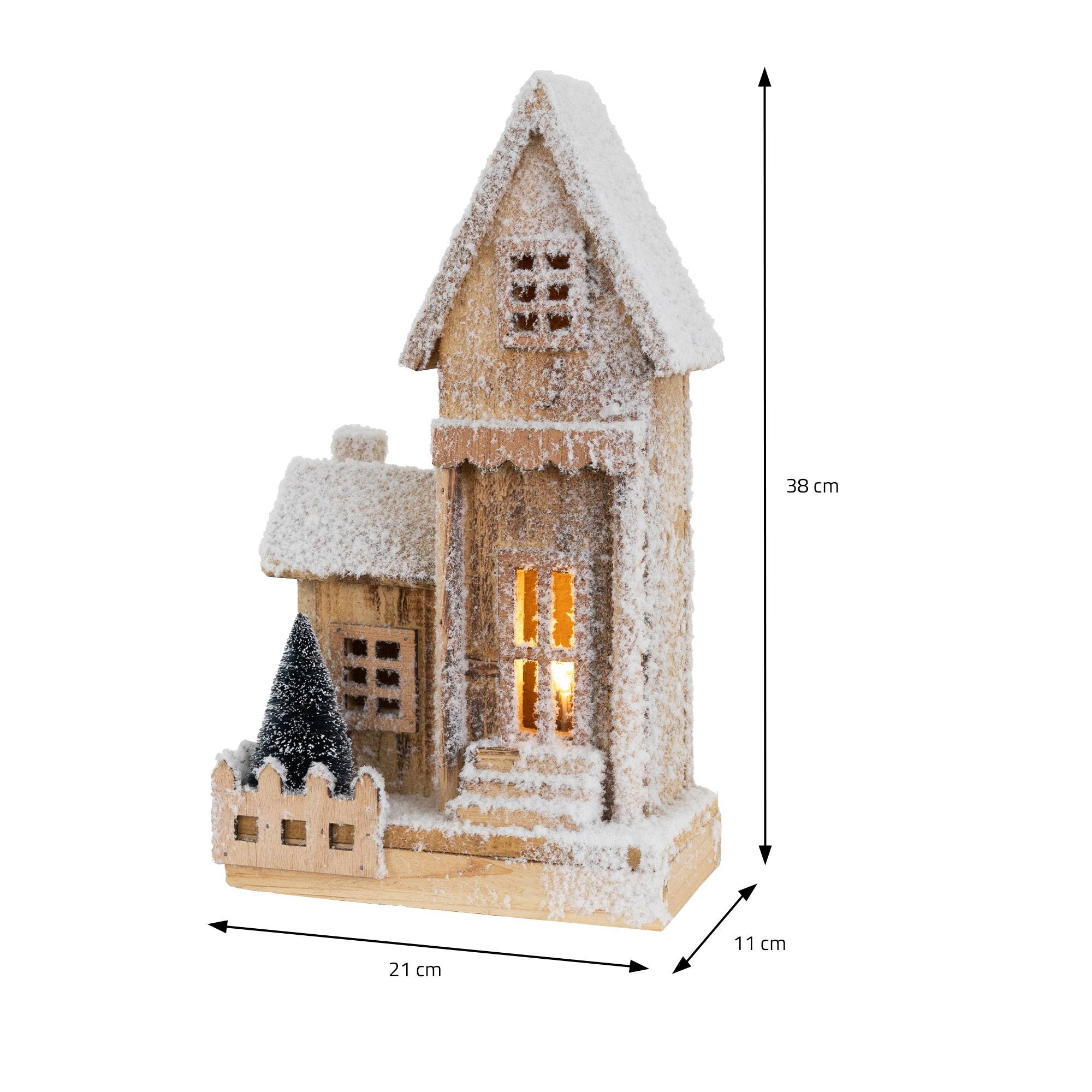 Ecd-Germany - Maison de Noël décoration hiver LED ornement en bois avec minuterie 21x11x38 cm - Image 7