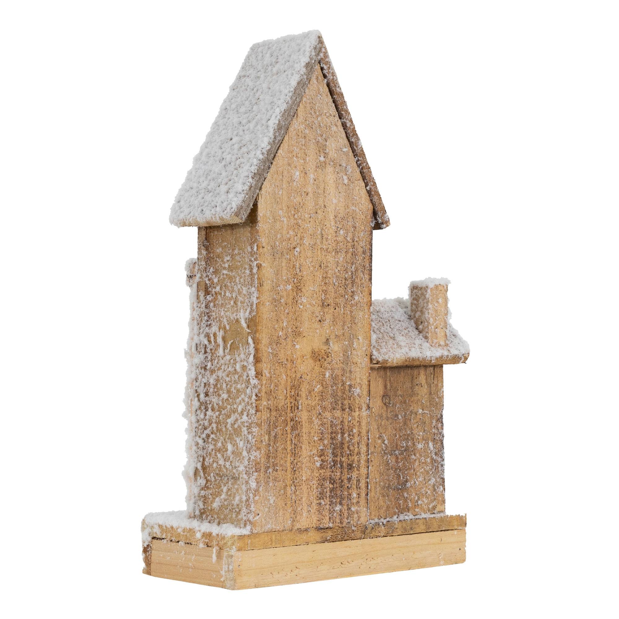 Ecd-Germany - Maison de Noël décoration hiver LED ornement en bois avec minuterie 21x11x38 cm - Image 4