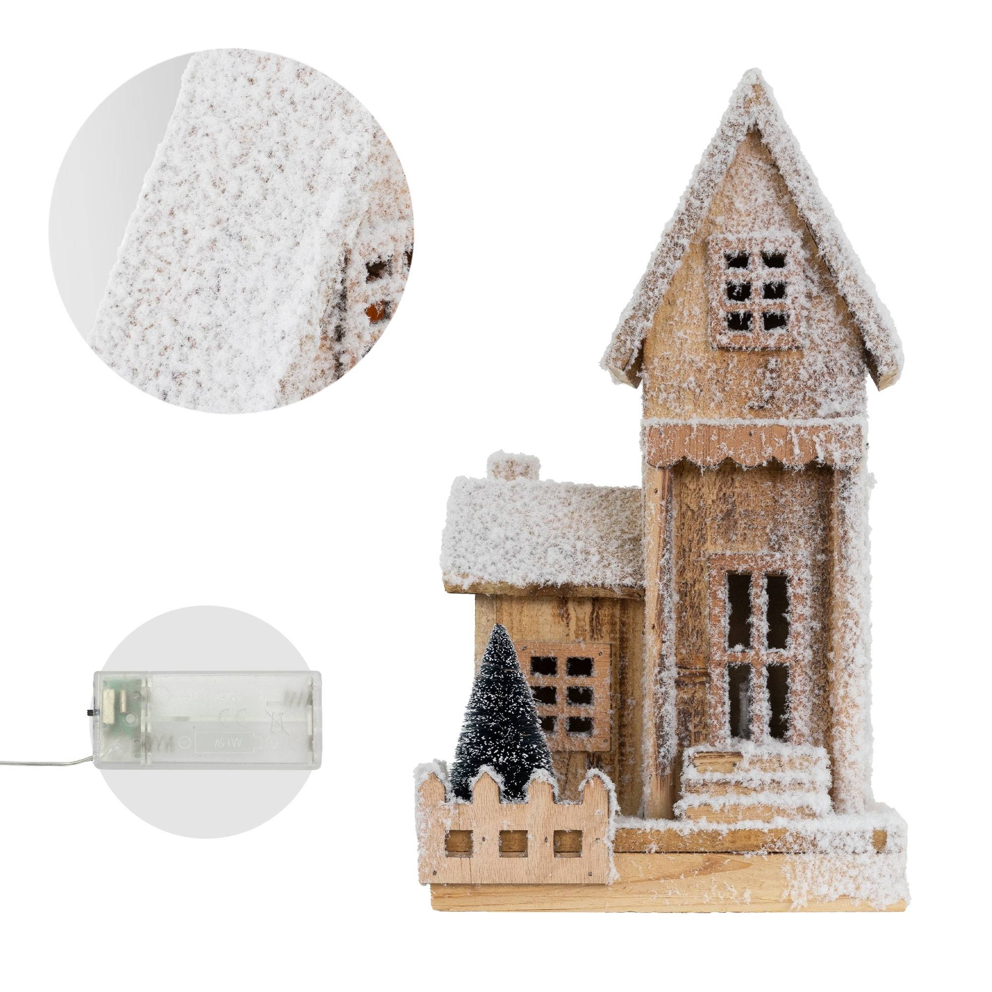 Ecd-Germany - Maison de Noël décoration hiver LED ornement en bois avec minuterie 21x11x38 cm - Image 5