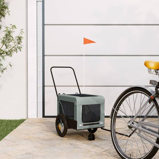 Remorque de vélo pour animaux fer et tissu gris et noir 120 x 54.5 x 53 cm - PANGIVO - Image 1