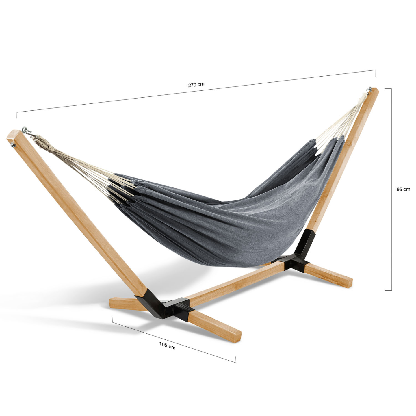 Hamac avec support bois et toile gris anthracite TAHITI - Image 3