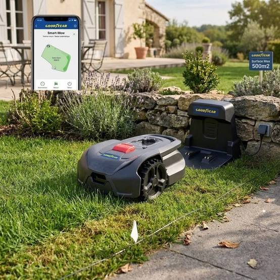 Robot Tondeuse Sans fil 500m2 Installation facile 3 lames Mulching Coupe Ø18cm 45% Retour à la base Autonome GOODYEAR - Image 4