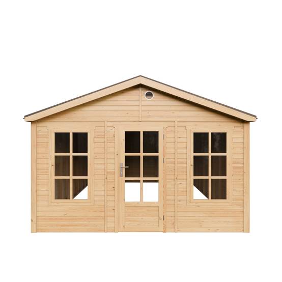 Timbela - Abri de jardin en bois - 21,97 m² - 630x382xH267 cm - sans plancher avec bardeaux bitumineux couleur gris - 17 mm d’épaisseur - Timbela M737 - Image 2