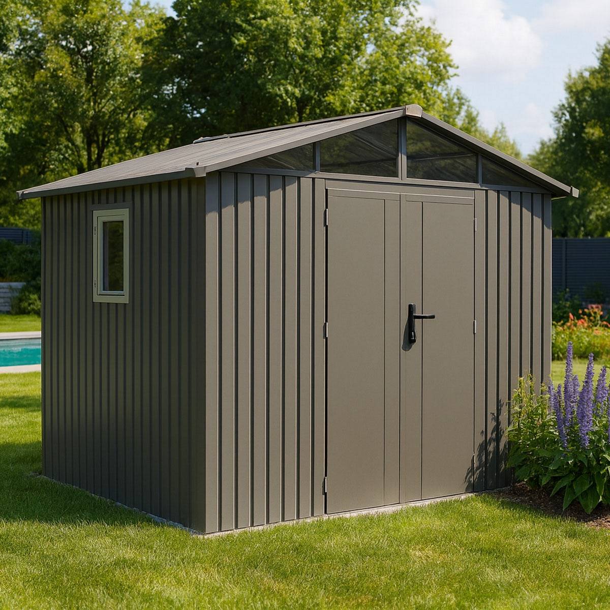 Trigano Jardin - Abri de jardin métal taupe 5.71 m² + kit d'ancrage - Image 7