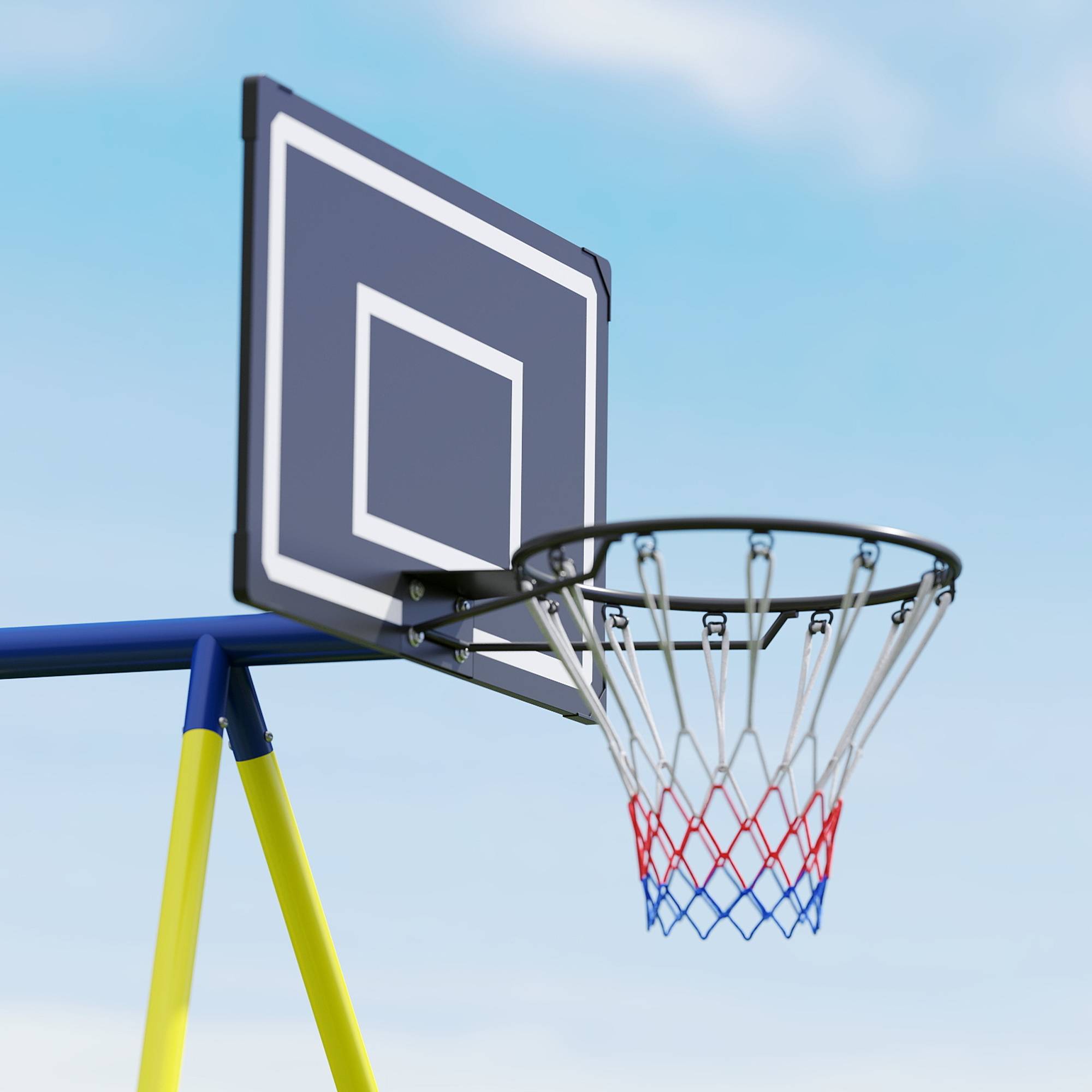 Set balançoire jardin 4-en-1 pour 3-8 ans avec 2 balançoires, panier de basket et but de football, équipement sportif complet - Image 9