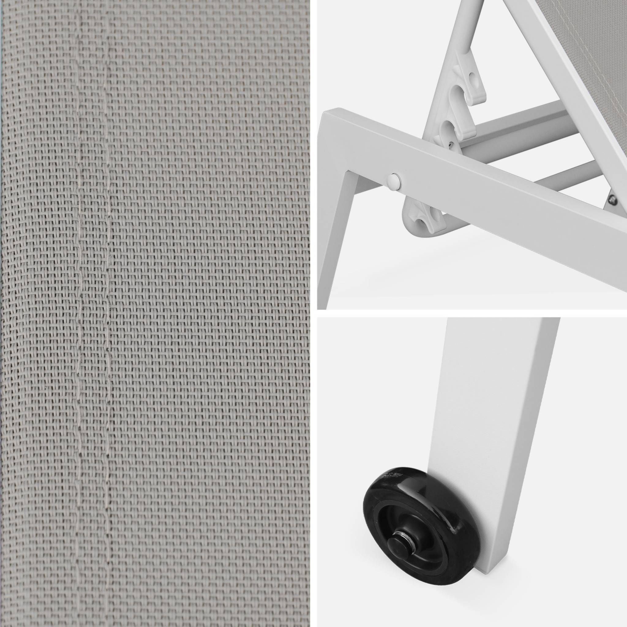 Lot de 2 bains de soleil ELSA en aluminium blanc et textilène taupe. transats multi positions avec roulettes | sweeek - Image 4