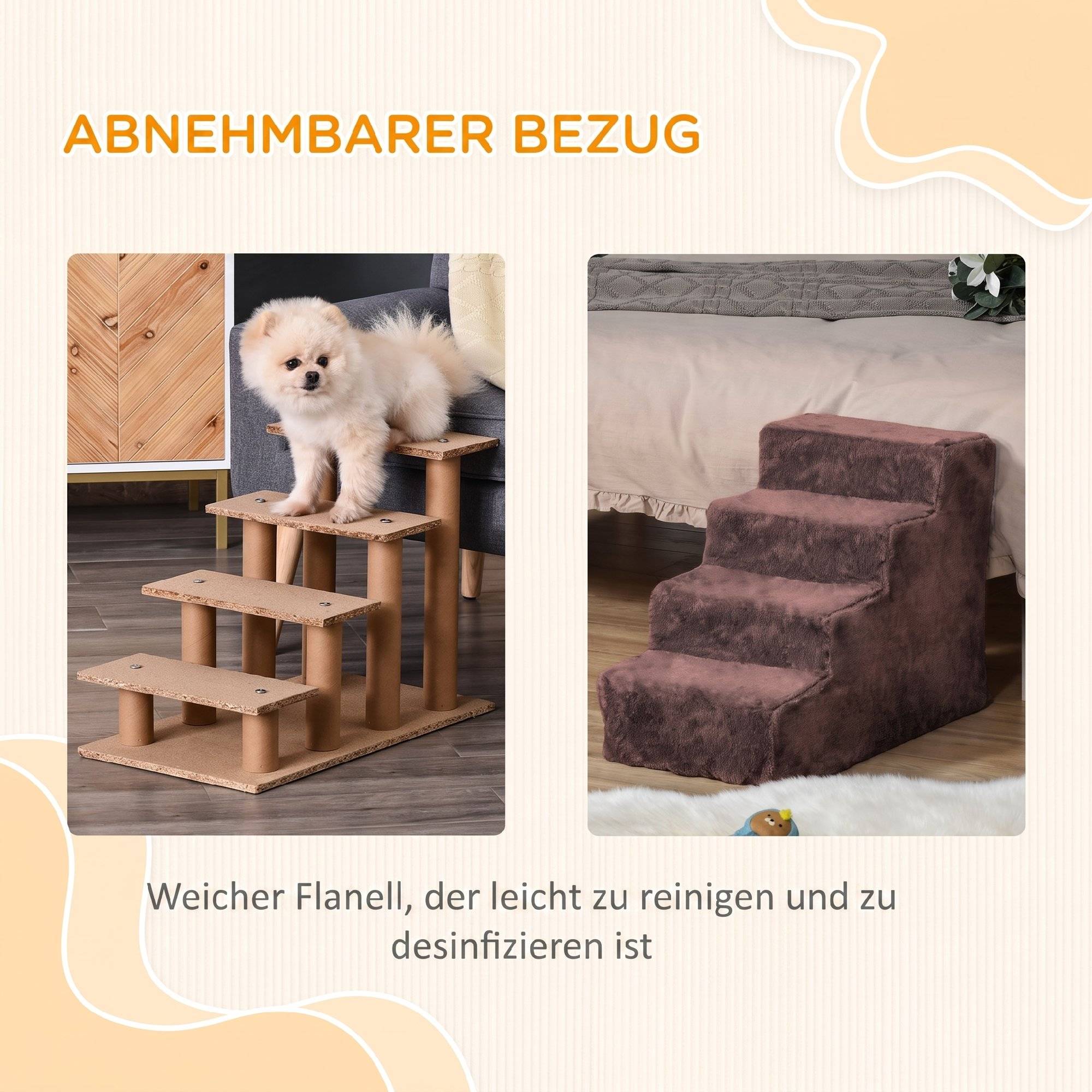 Escalier chien 4 marches, housse amovible, petits chiens, 44 cm, marron - Image 7