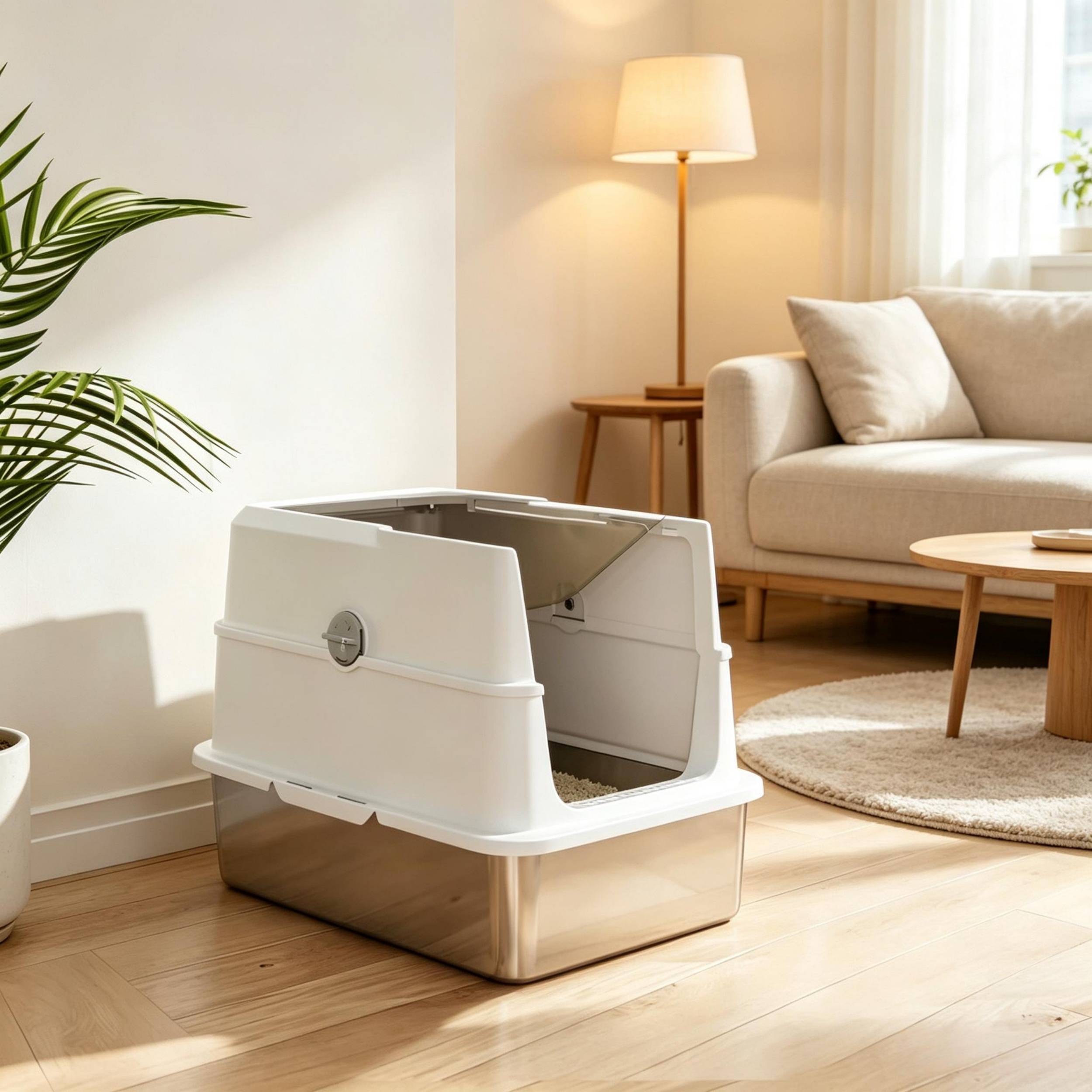 ComfortXL - Maison de toilette XL pour chat en acier inoxydable gris 60,2 x 40,2 x 43,3 cm fermée facile à nettoyer - Image 1