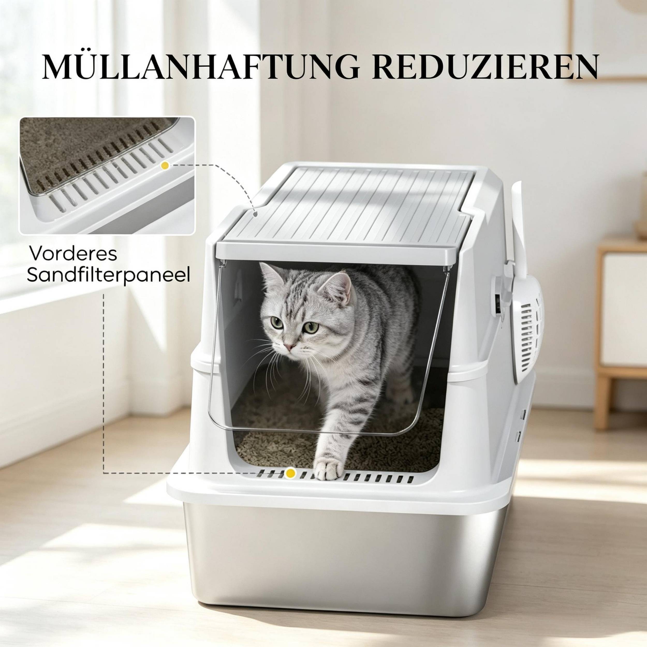 ComfortXL - Maison de toilette XL pour chat en acier inoxydable gris 60,2 x 40,2 x 43,3 cm fermée facile à nettoyer - Image 5