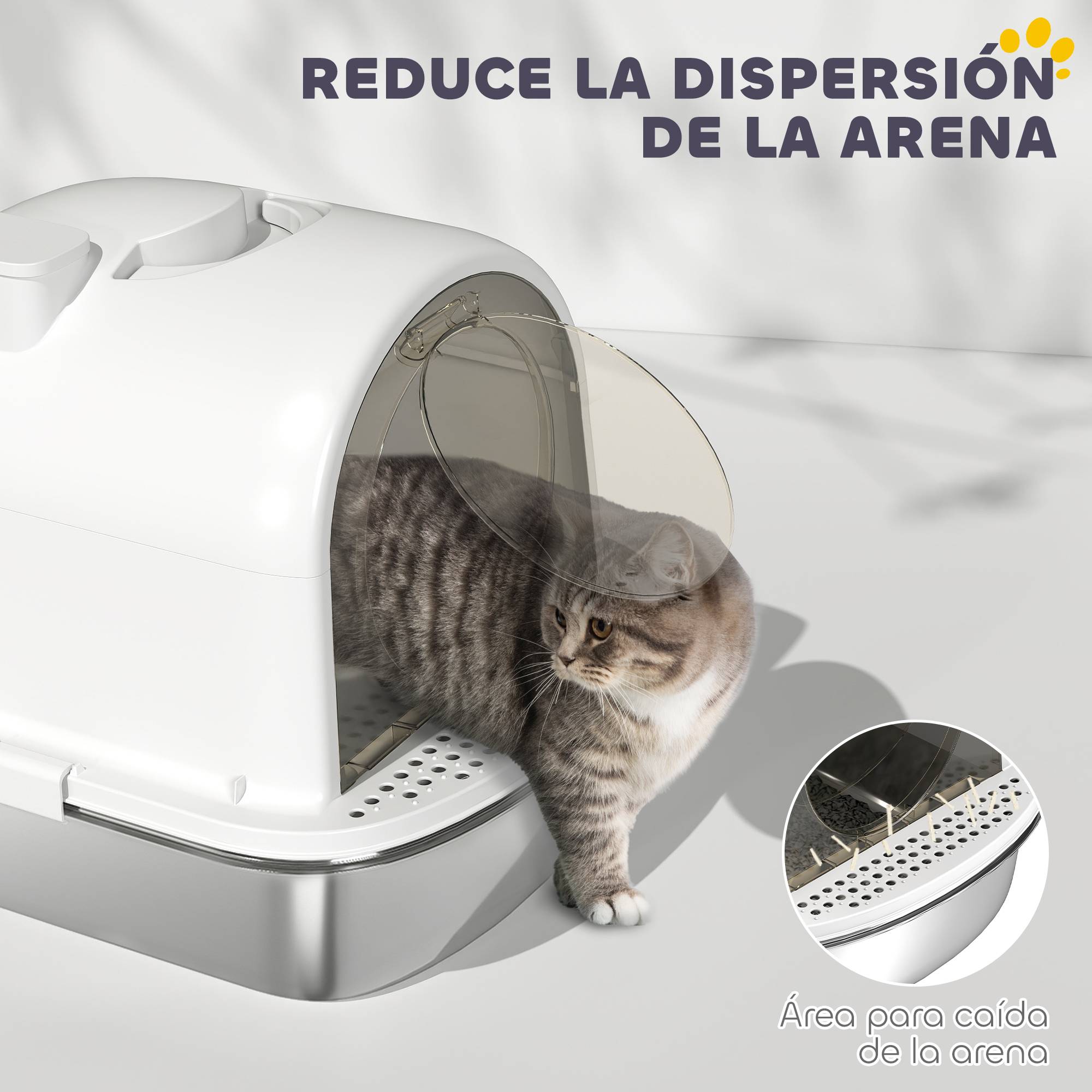 Bac à litière pour chat en acier inoxydable avec couvercle, sac désodorisant, pelle, facile à nettoyer, 52,4 x 41,3 x 39,9 cm, blanc - Image 7