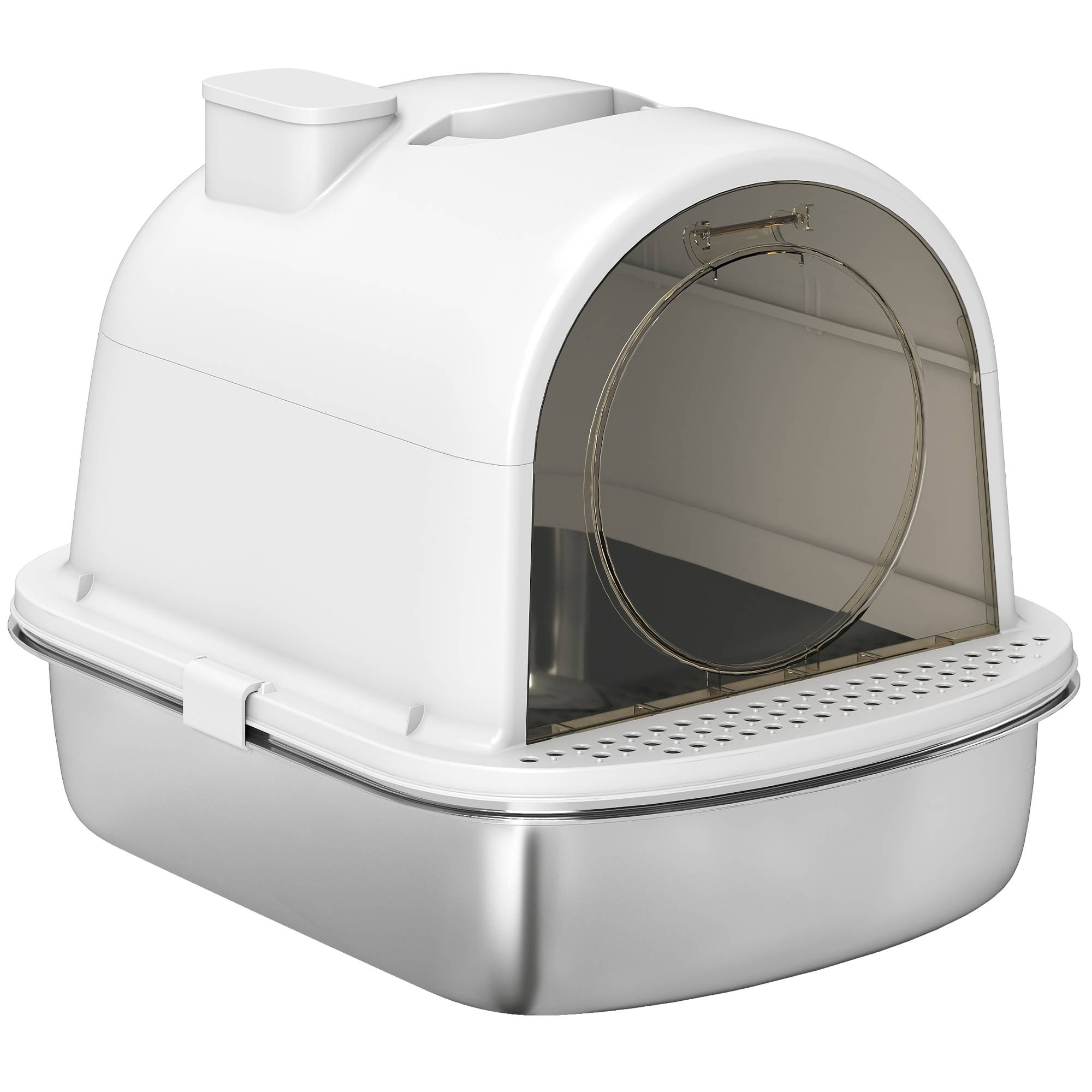 Bac à litière pour chat en acier inoxydable avec couvercle, sac désodorisant, pelle, facile à nettoyer, 52,4 x 41,3 x 39,9 cm, blanc - Image 2