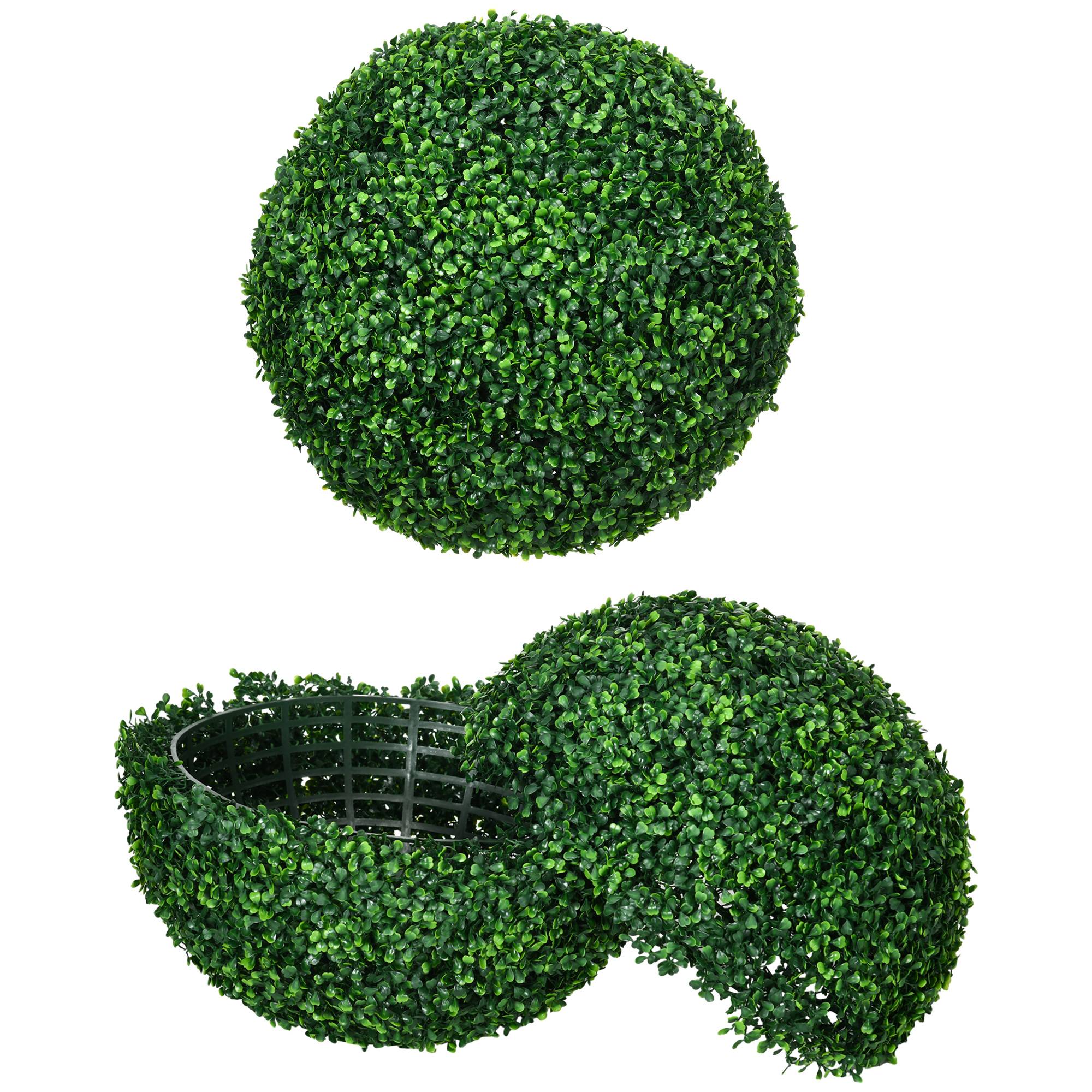 Duo boules buis artificiel PE jardin terrasse décor bucolique 50 cm vert - ComfortXL Outdoor Living - Image 2