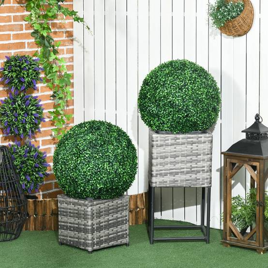 Duo boules buis artificiel PE jardin terrasse décor bucolique 50 cm vert - ComfortXL Outdoor Living - Image 4