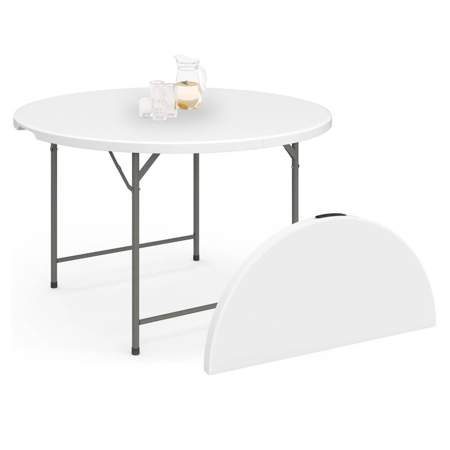 Table pliante d'appoint portable ronde 122 cm pour camping ou réception avec housse blanche - Image 2