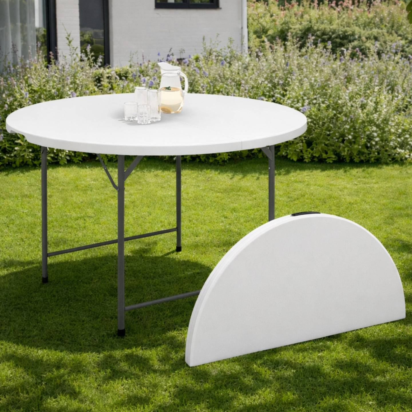 Table pliante d'appoint portable ronde 122 cm pour camping ou réception avec housse blanche - Image 1
