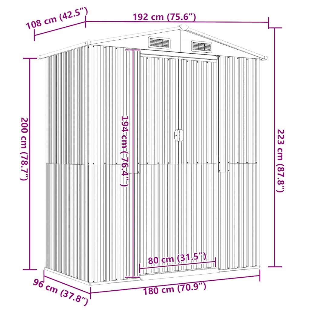 Vidaxl - Abri de jardin Gris clair 192x108x223 cm Métal galvanisé vidaXL 319269 - Image 3
