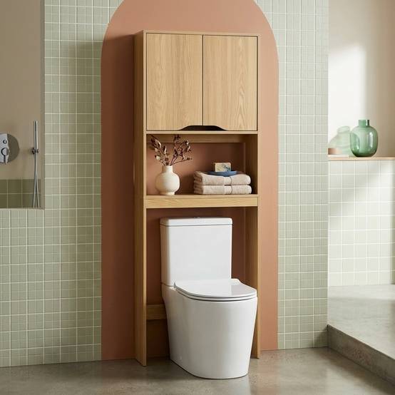 sweeek - Etagère / meuble WC vintage décor bois frêne 64 x 20 x H 180 cm - Nepal | sweeek - Image 1