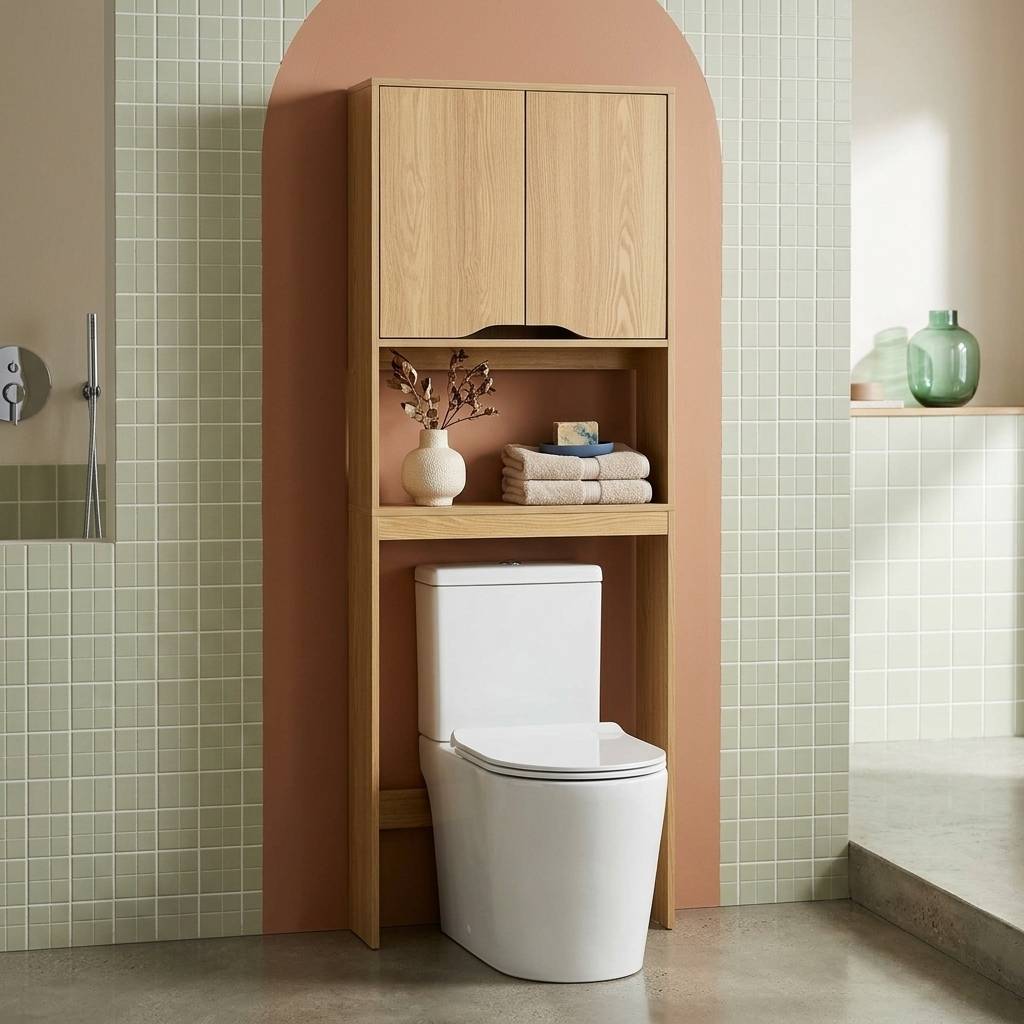 sweeek - Etagère / meuble WC vintage décor bois frêne 64 x 20 x H 180 cm - Nepal | sweeek - Image 1