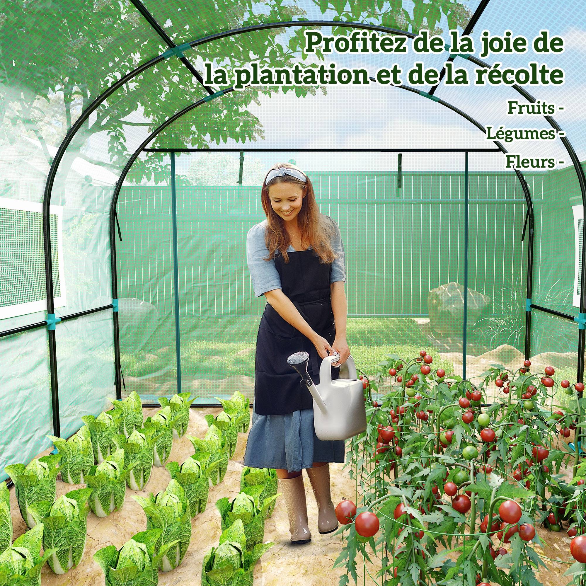 Sans Marque - Serre de jardin serre tunnel de jardin 9m² PE Haute densité 135 g/m², avec 2 portes zippées 300 x 300 x 200 cm, vert - Image 10