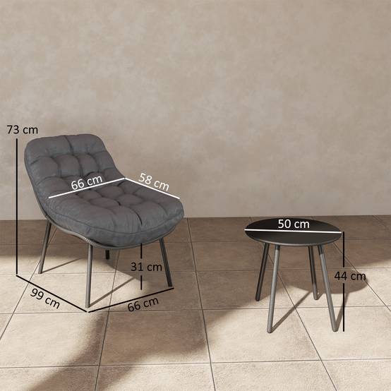 Outsunny - Salon de Jardin extérieur 2 personnes - coussins de 15 cm d'épaisseur - cadres en acier - pour balcon terrasse - gris - Outsunny - Image 3
