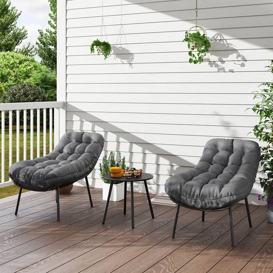Outsunny - Salon de Jardin extérieur 2 personnes - coussins de 15 cm d'épaisseur - cadres en acier - pour balcon terrasse - gris - Outsunny - Image 4
