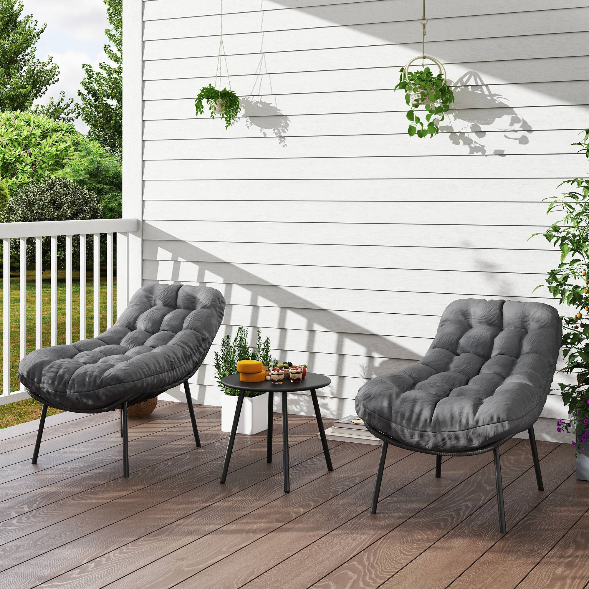 Outsunny - Salon de Jardin extérieur 2 personnes - coussins de 15 cm d'épaisseur - cadres en acier - pour balcon terrasse - gris - Outsunny - Image 4