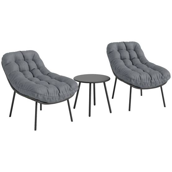 Outsunny - Salon de Jardin extérieur 2 personnes - coussins de 15 cm d'épaisseur - cadres en acier - pour balcon terrasse - gris - Outsunny - Image 1