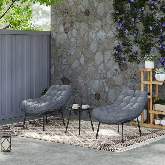 Outsunny - Salon de Jardin extérieur 2 personnes - coussins de 15 cm d'épaisseur - cadres en acier - pour balcon terrasse - gris - Outsunny - Image 5