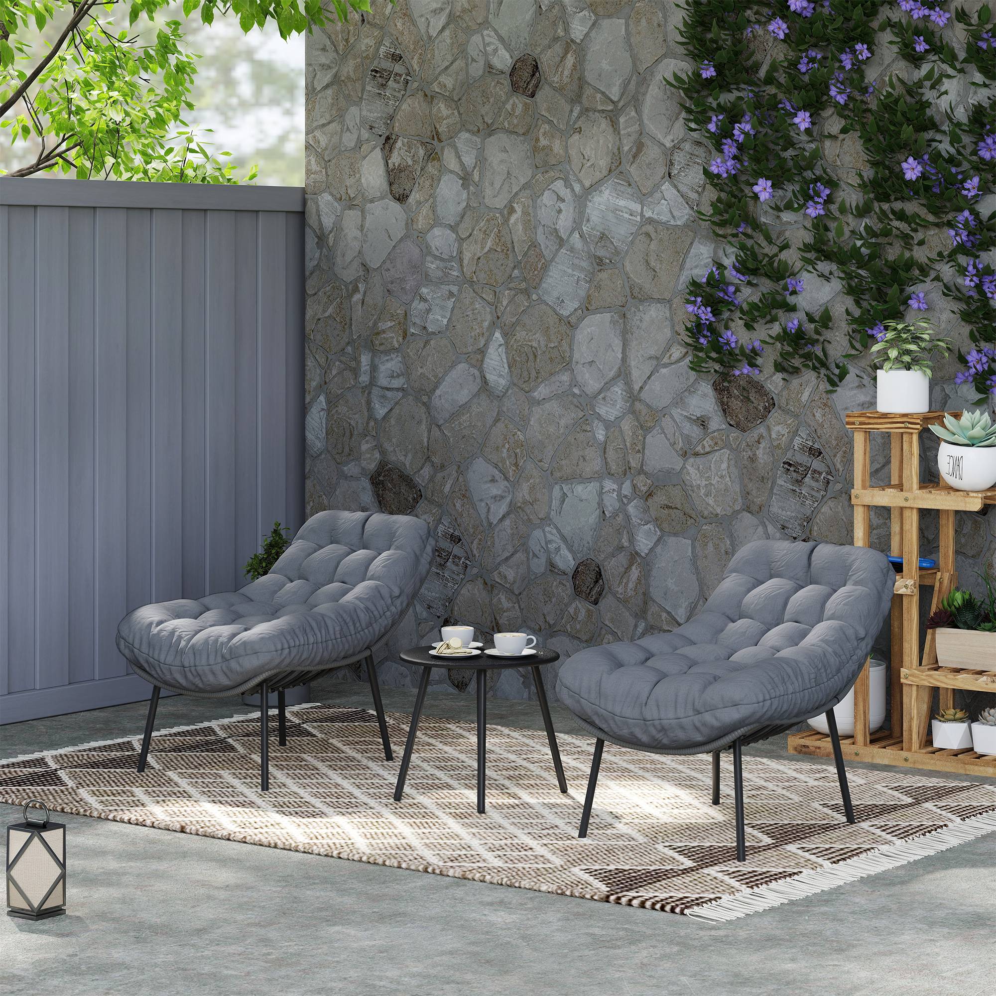 Outsunny - Salon de Jardin extérieur 2 personnes - coussins de 15 cm d'épaisseur - cadres en acier - pour balcon terrasse - gris - Outsunny - Image 5