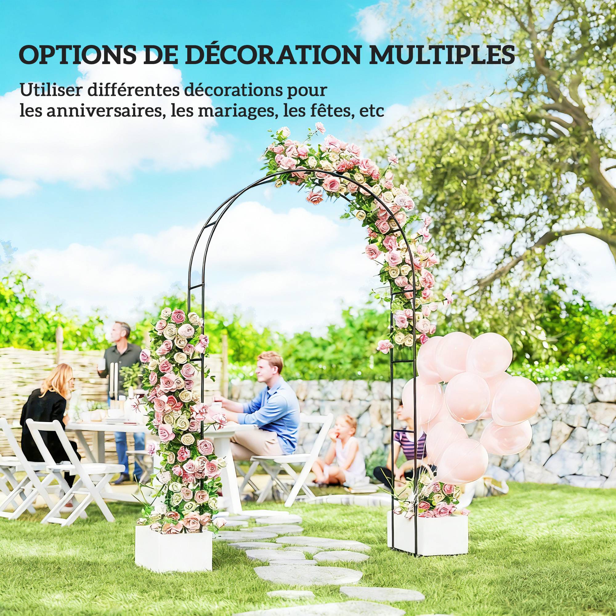 Arche de jardin métal mariage bases lestables plantes rosiers 237cm noir - ComfortXL Outdoor Living - Image 9