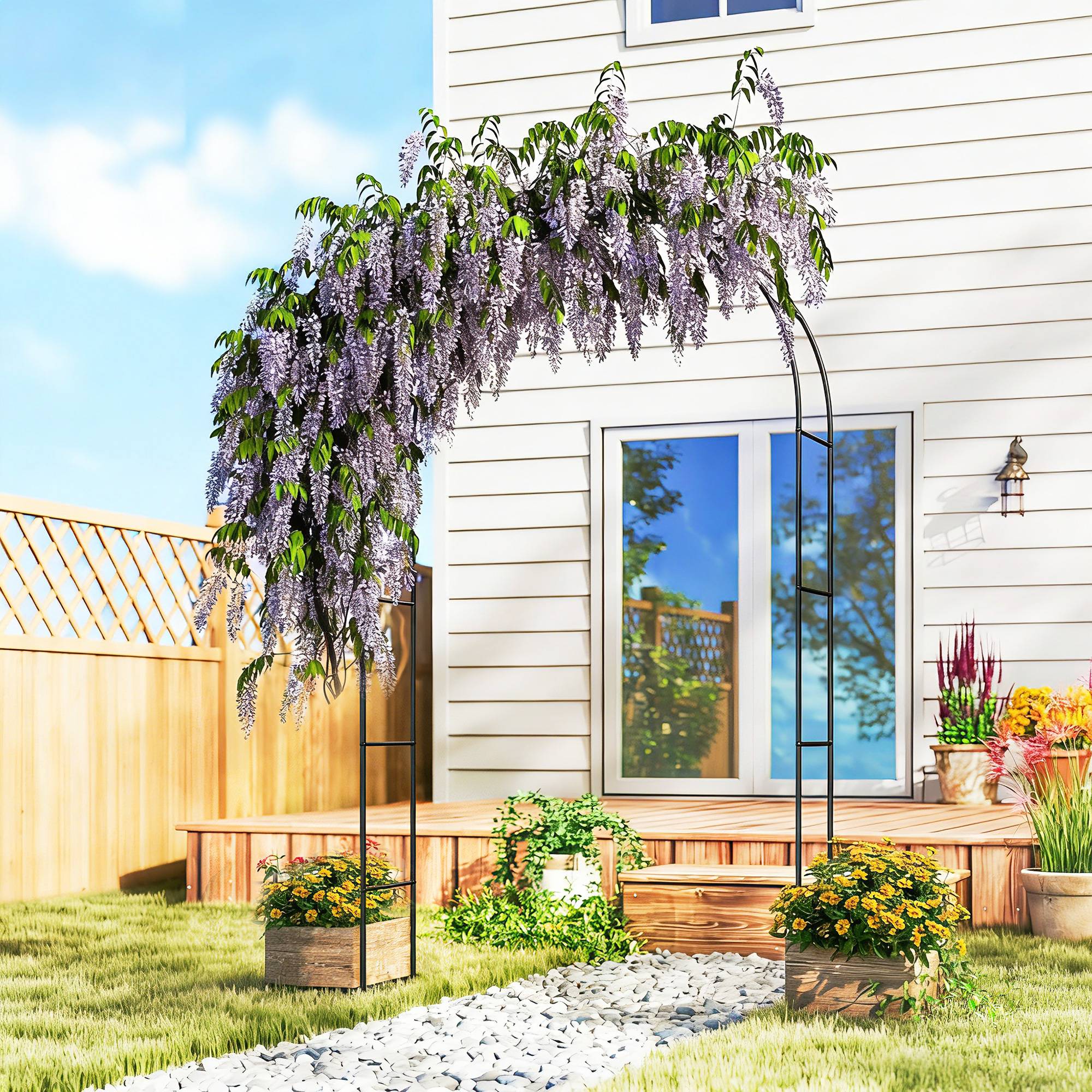 Arche de jardin métal mariage bases lestables plantes rosiers 237cm noir - ComfortXL Outdoor Living - Image 3