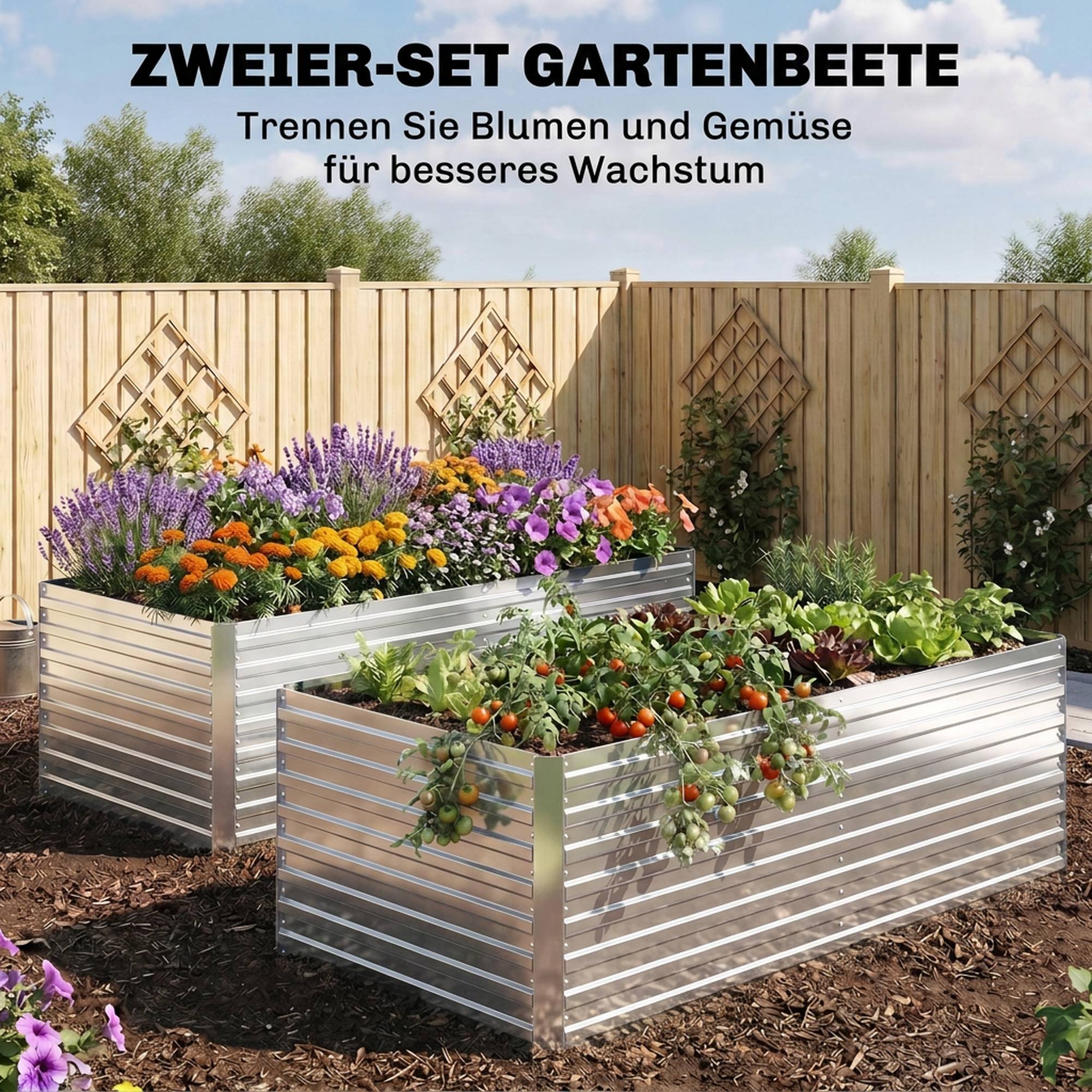 Lot de 2 potagers galvanisés, 180x90x60 cm, métal, bord sûr, argent - Image 6