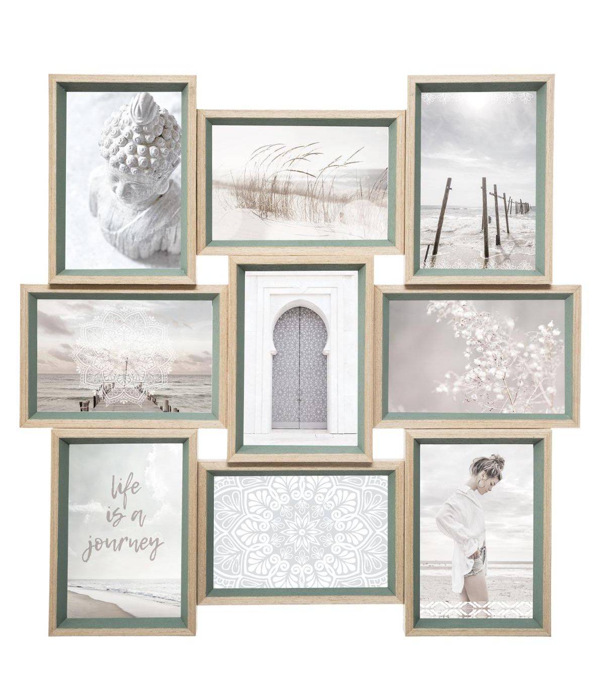 Cadre Pêle-mêle Multivues 9 Photos en bois et verre 45 x 45 cm - Image 1
