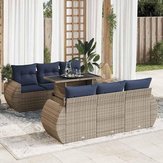 Ensemble Salon de Jardin 7 Éléments Résine Tressée Modulable avec Rangement Gris – ComfortXL Outdoor Living - Image 1