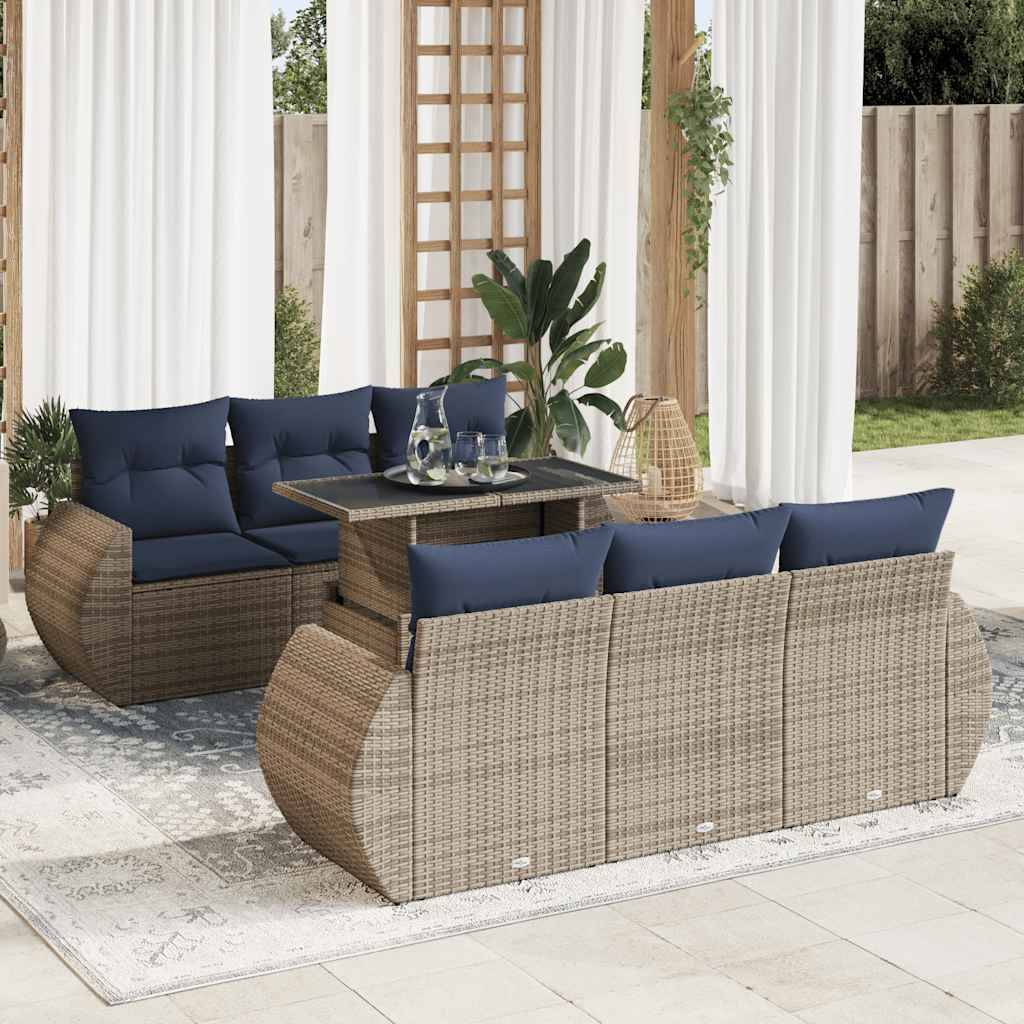 Ensemble Salon de Jardin 7 Éléments Résine Tressée Modulable avec Rangement Gris – ComfortXL Outdoor Living - Image 1