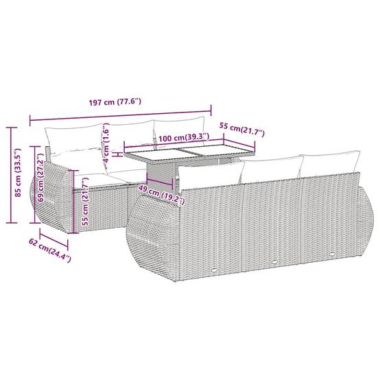 Ensemble Salon de Jardin 7 Éléments Résine Tressée Modulable avec Rangement Gris – ComfortXL Outdoor Living - Image 4