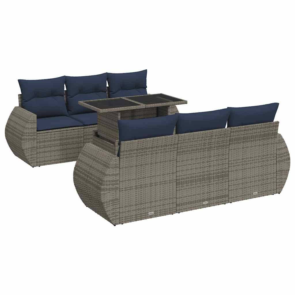 Ensemble Salon de Jardin 7 Éléments Résine Tressée Modulable avec Rangement Gris – ComfortXL Outdoor Living - Image 2