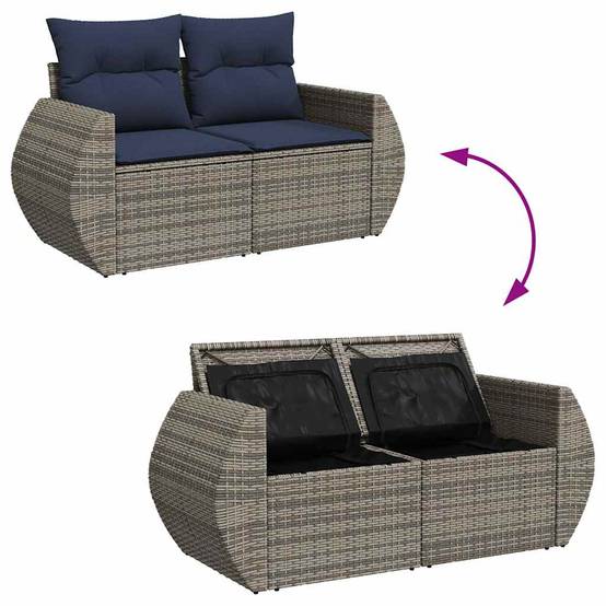 Ensemble Salon de Jardin 7 Éléments Résine Tressée Modulable avec Rangement Gris – ComfortXL Outdoor Living - Image 6