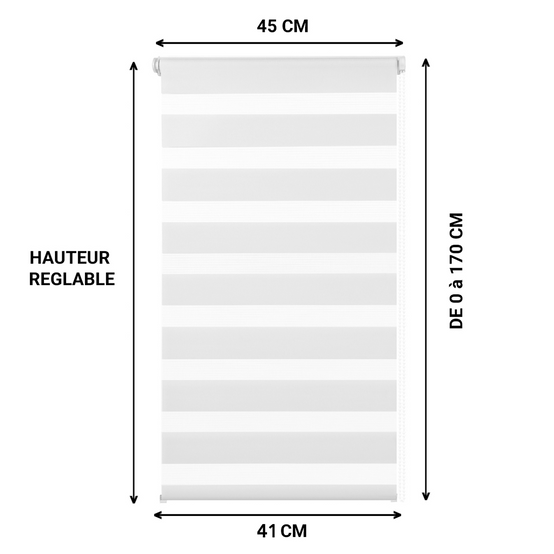 Lot de 2 stores enrouleurs zébrés jour nuit l.45 x H. max 170 CM blancs - Image 3