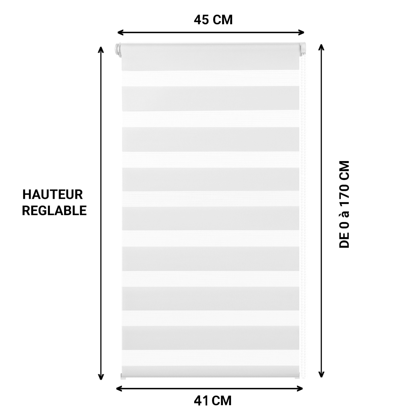 Lot de 2 stores enrouleurs zébrés jour nuit l.45 x H. max 170 CM blancs - Image 3