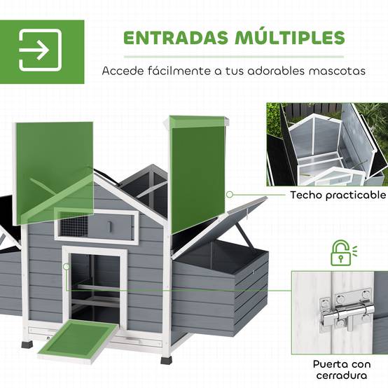 Poulailler bois extérieur double pondoir perchoirs 150x100x96cm gris - ComfortXL Outdoor Living - Image 7