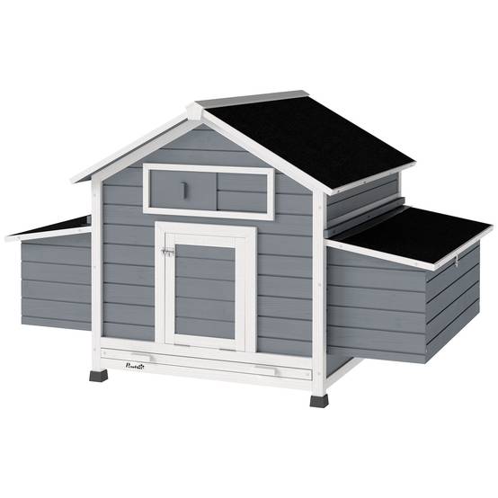 Poulailler bois extérieur double pondoir perchoirs 150x100x96cm gris - ComfortXL Outdoor Living - Image 2