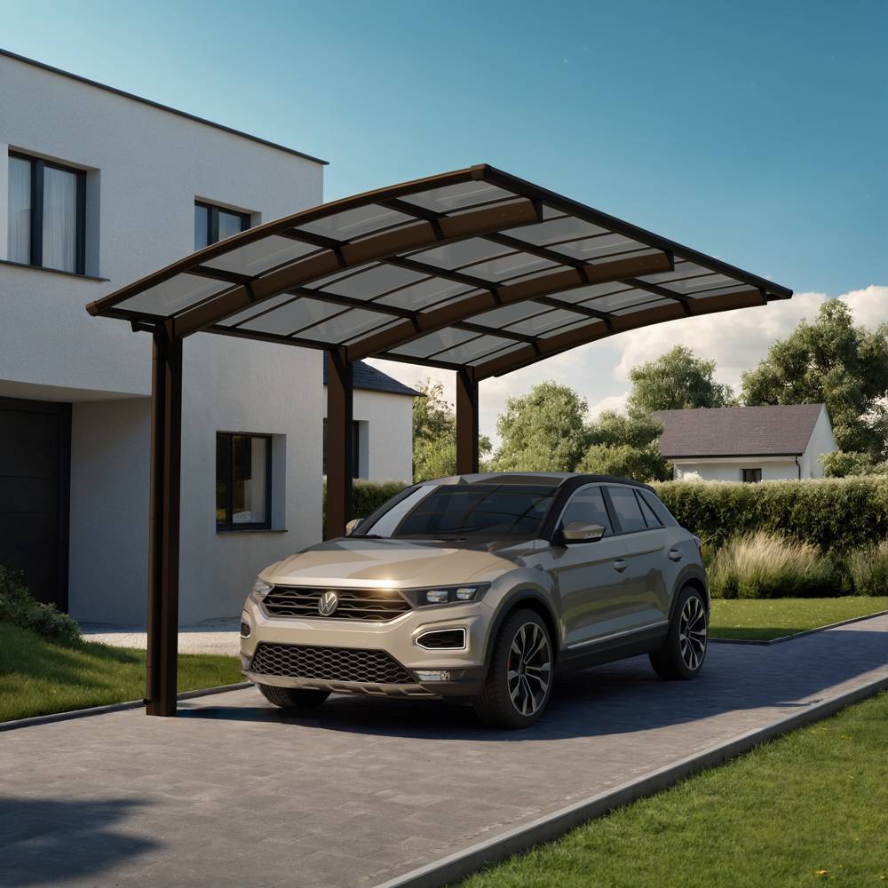 Carport simple aluminium , charge de toiture 137kg/m²,  Anodisé coloris bronze mat - XIMAX Portoforte Standard - Image 2