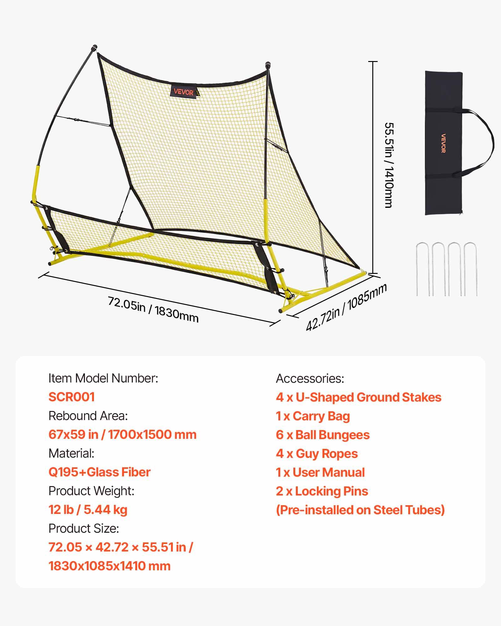 Vevor - VEVOR Filet de rebond de football 2 en 1 183x108,5x141 cm, rebondisseur portable avec sac, cadre en fer, polyester 3 plis. - Image 6