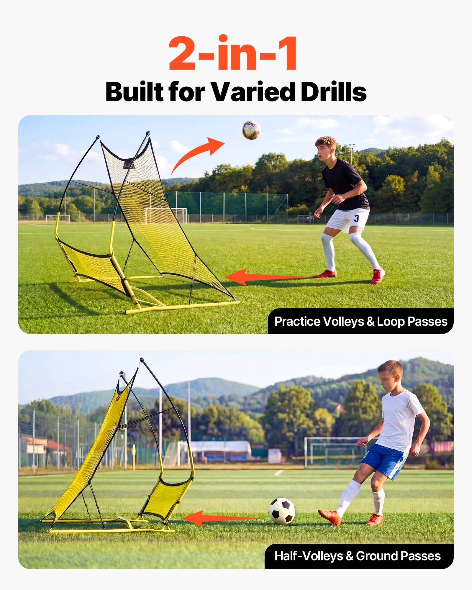 Vevor - VEVOR Filet de rebond de football 2 en 1 183x108,5x141 cm, rebondisseur portable avec sac, cadre en fer, polyester 3 plis. - Image 3