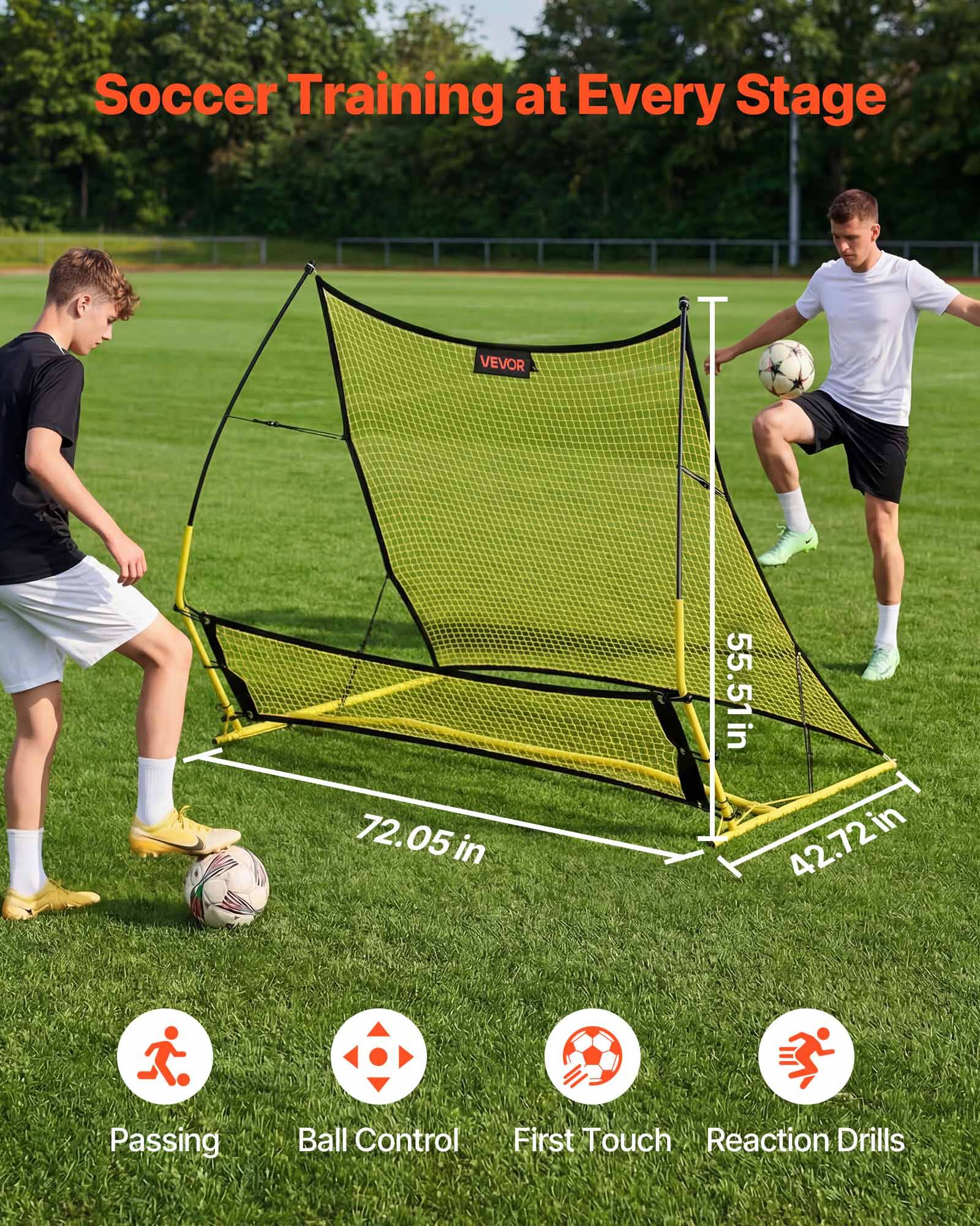 Vevor - VEVOR Filet de rebond de football 2 en 1 183x108,5x141 cm, rebondisseur portable avec sac, cadre en fer, polyester 3 plis. - Image 2