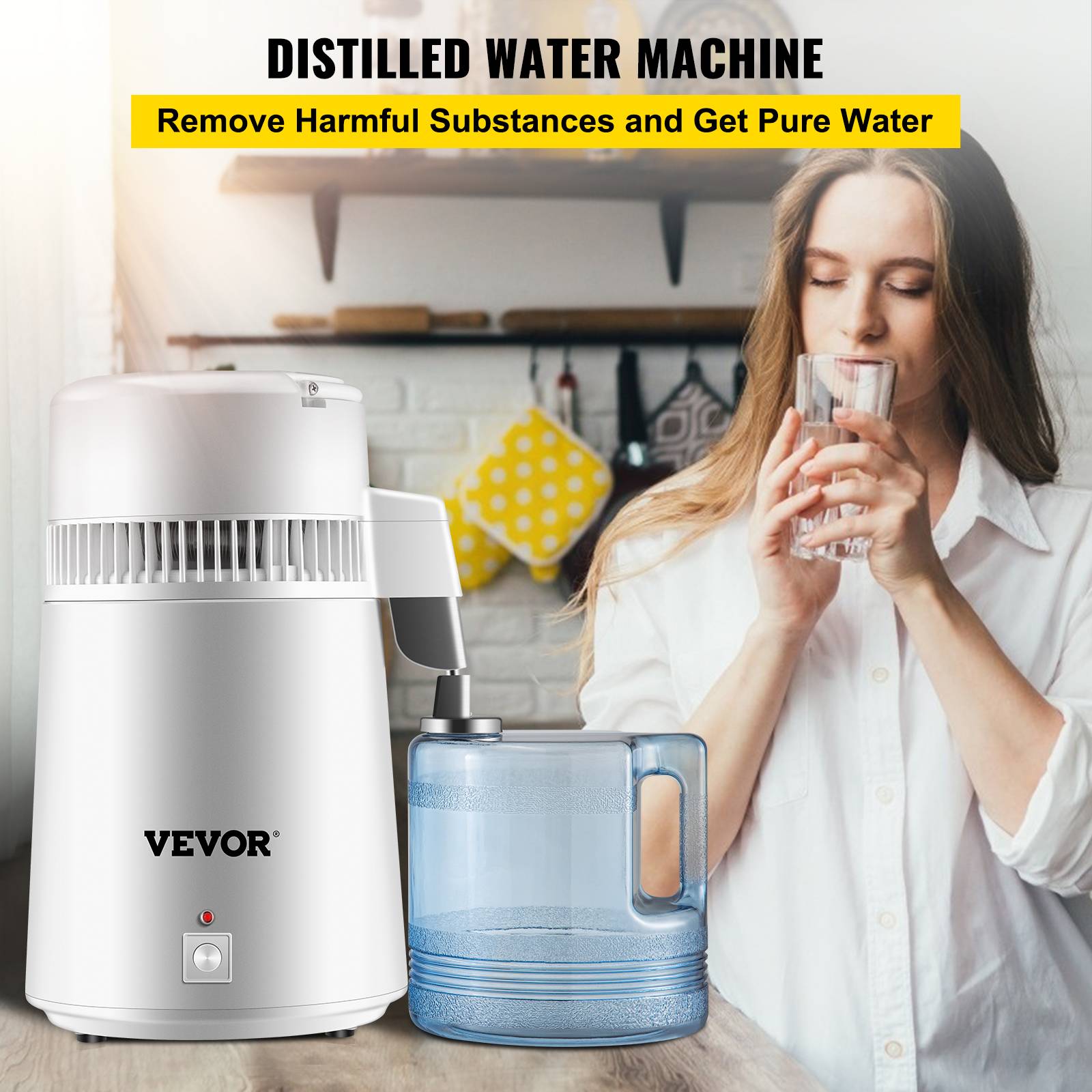 VEVOR Distillateur d'eau 4 L en acier inoxydable 750W, produit 1 L/h d'eau pure pour hôpitaux et usage domestique. - Image 2