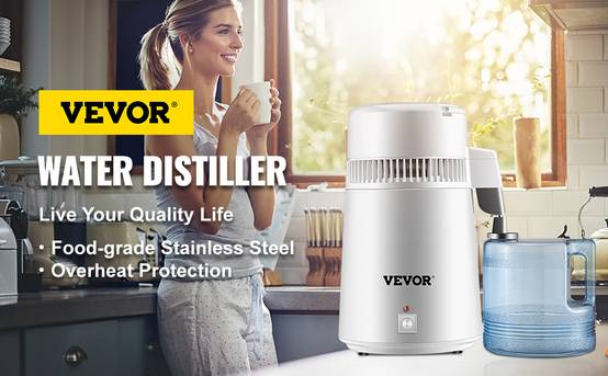 VEVOR Distillateur d'eau 4 L en acier inoxydable 750W, produit 1 L/h d'eau pure pour hôpitaux et usage domestique. - Image 9
