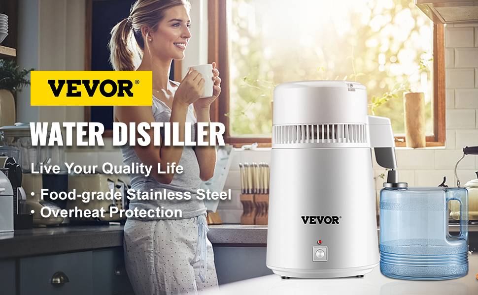 VEVOR Distillateur d'eau 4 L en acier inoxydable 750W, produit 1 L/h d'eau pure pour hôpitaux et usage domestique. - Image 9