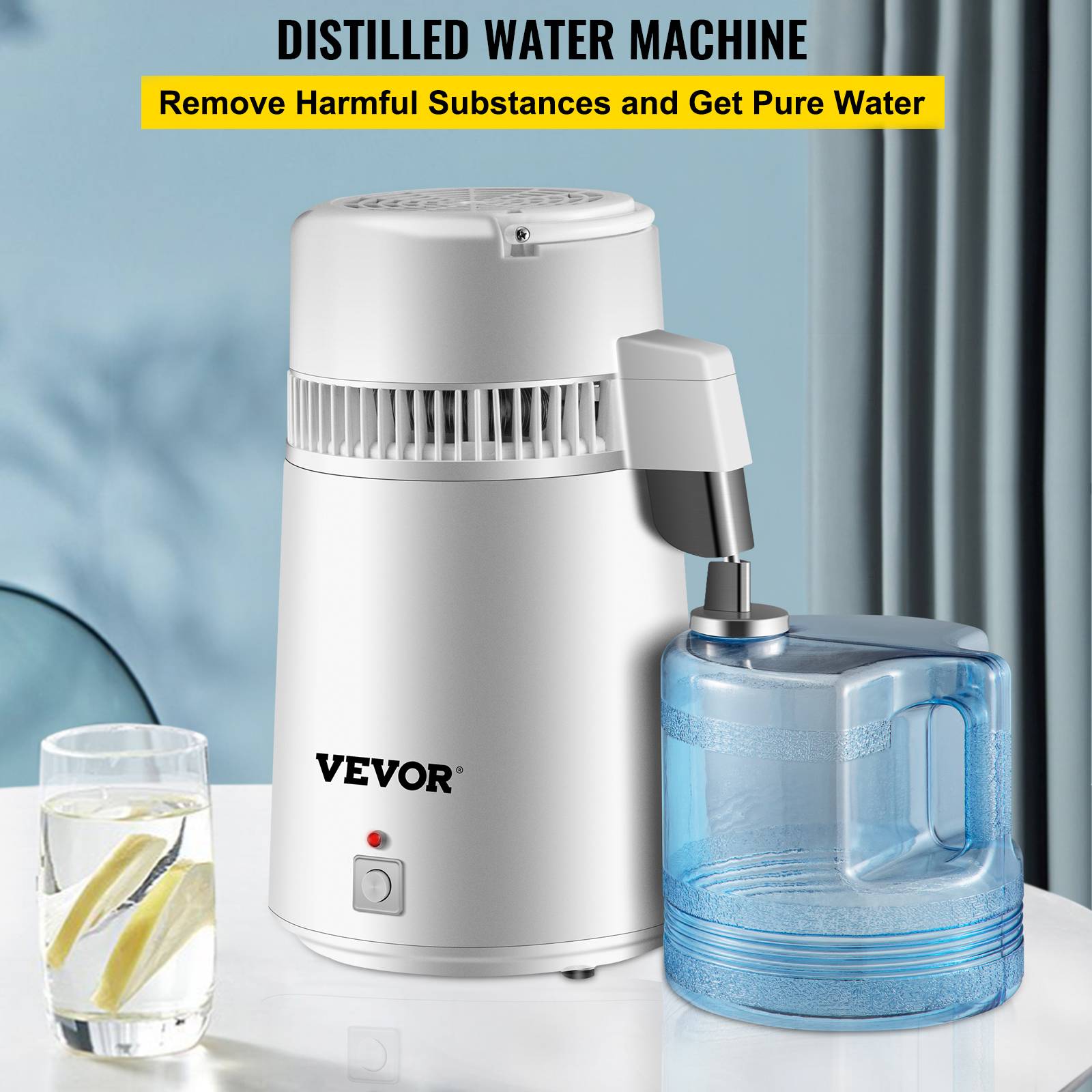 VEVOR Distillateur d'eau 4 L en acier inoxydable 750W, produit 1 L/h d'eau pure pour hôpitaux et usage domestique. - Image 8